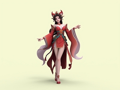 中式虚拟人物 妲己 狐妖 动漫人物 潮玩手办 动漫美陈