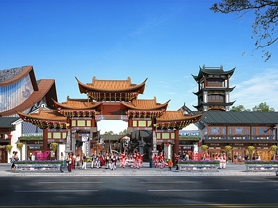 中式古建商业街 少数民族建筑风格 白族文化建筑 苗族文化建筑 地域文化建筑