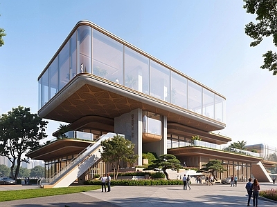 现代主义售楼处建筑 商业街 现代商业街 街区式商业 独栋商业 沿街商业