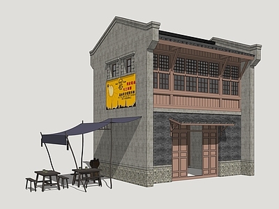 中式餐饮建筑 民国风商业建筑 建筑立面