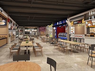 现代简约其他餐饮空间 现代商场美食街 餐厅美食城美食区 餐桌椅简约中餐厅 上海煎包档口 寿司台湾卤肉饭