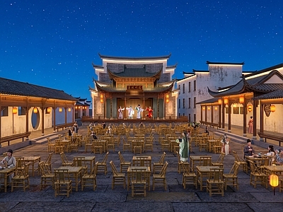 中式古建筑 戏楼广场景观 戏楼连廊景观 中式戏楼 徽派戏楼广场
