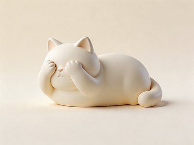 奶油风雕塑摆件 躲猫猫 小猫 摆件 美陈 AI渲染
