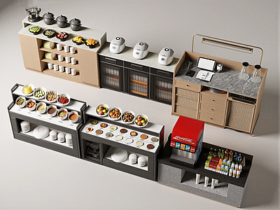 现代简约操作台 小吃店自助餐台