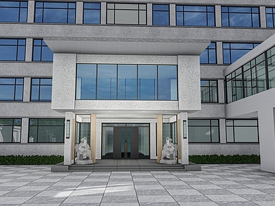 现代主义产业园办公楼 建筑 入口大门 办公大楼 大象雕塑