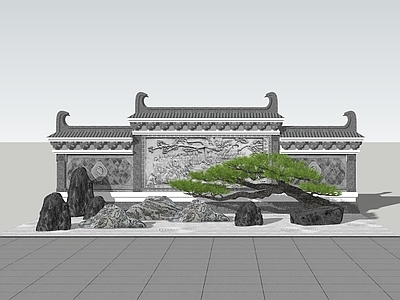 中式古建景墙 中式浮雕墙 中式影壁墙 造型景墙 浮雕图案 景墙