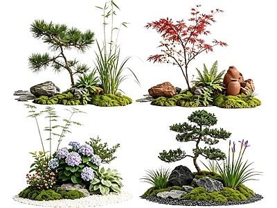 禅意花境 2D中式庭院植物 庭院植物组团 花卉花镜 花草植物组合 花草花丛