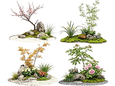 新中式景观花草 2D中式庭院植物 庭院植物组团 花卉花镜 花草植物组合 花草花丛
