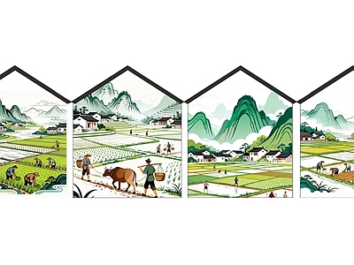 新中式景墙 美丽乡村墙绘