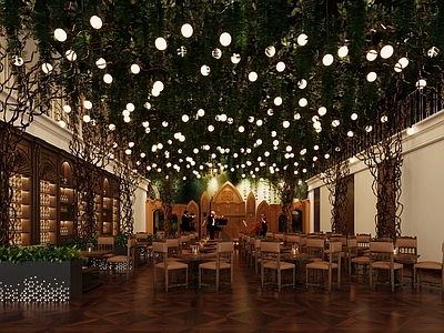 欧式西餐厅 西餐厅露台 植物餐厅 绿植吊顶 网红餐厅