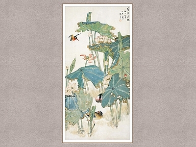中式挂画 荷韵图 荷塘鸳鸯 花鸟画 装饰画