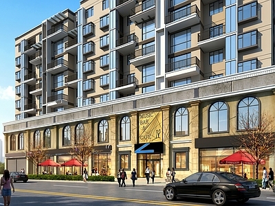欧式商业综合体 住宅建筑外观 商铺门头门面