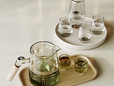 极简茶具 玻璃茶具摆件 餐具摆件 玻璃茶壶水壶 水杯茶杯 玻璃杯子