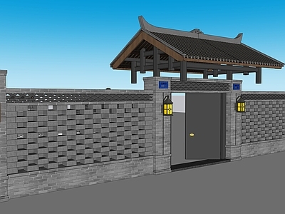 中式古建入口大门 门头 中式门头 院门 老街 围墙