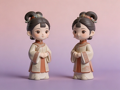 中式雕塑摆件 Q版古代仕女 奶油风古代女娃 国风玩偶 卡通国潮玩偶 美陈