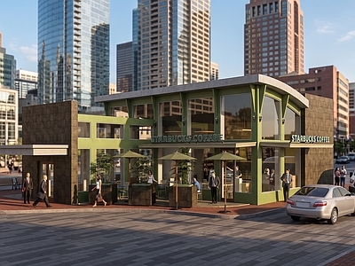 现代简约餐饮建筑 咖啡馆餐饮门头 门面建筑外观