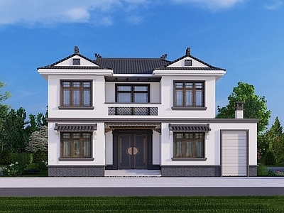 新中式别墅 新中式别墅建筑 独栋别墅 乡村民房