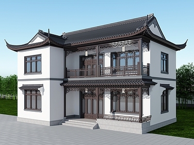 中式别墅外观 独栋别墅 自建房 中式别墅 苏式建筑 古建