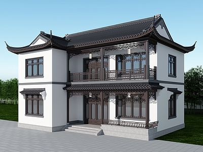 中式古建独栋别墅 中式别墅 自建房 别墅合院 苏式建筑 古建
