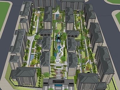 新中式景观小区景观 洋房景观 洋房建筑 景观 大门