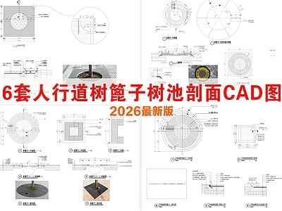 综合性公园 树池篦子 方形圆形人行道 树篦子剖面 园林景观