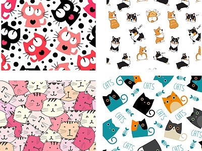 其他图库 花纹 纹理 贴图 小猫 线稿