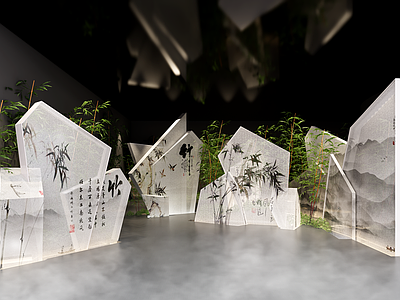 新中式艺术展厅 竹影 亚克力美陈 通道