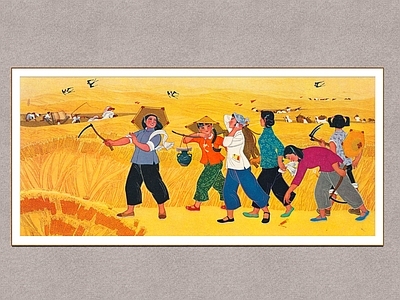 复古挂画 芒种时节 农民画 民俗画 装饰画