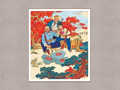 中式挂画 三代民兵 农民画 民俗画 装饰画