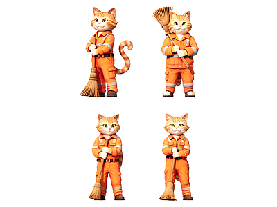 卡通雕塑摆件 猫咪环卫工
