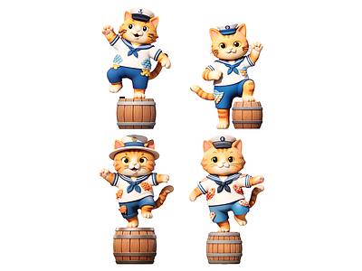 美式雕塑摆件 水手猫咪