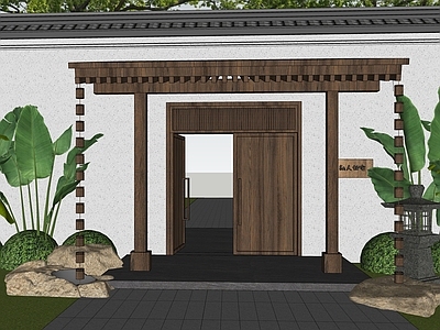 新中式入口大门 庭院大门 景观大门