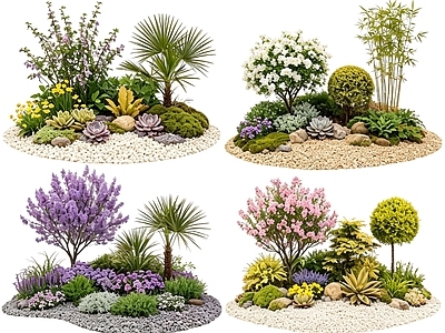 现代主义花境 2D花境植物组团 花卉花镜 花草镜植物组合 花草花丛 地被花灌木球