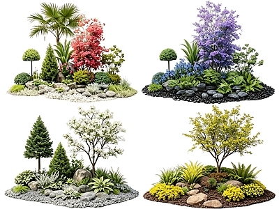 现代主义花境 2D花境植物组团 花卉花镜 花草镜植物组合 花草花丛 地被花灌木球