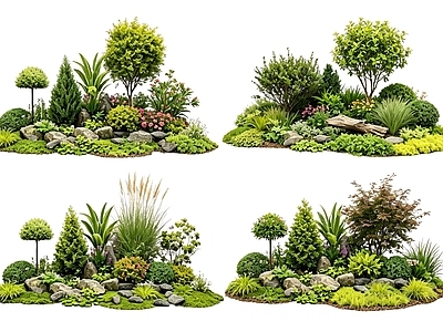 传统园林花境 2D花境植物组团 花卉花镜 花草镜植物组合 花草花丛 地被花灌木球