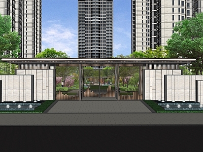 现代主义小区景观 高层住宅 高层建筑 高层景观 大门