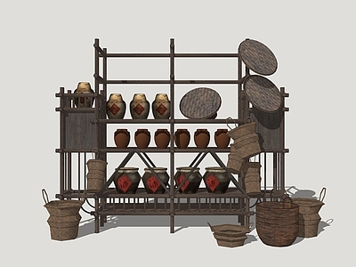 中式酒架 古代酒架 古代货架 古代乡村展架