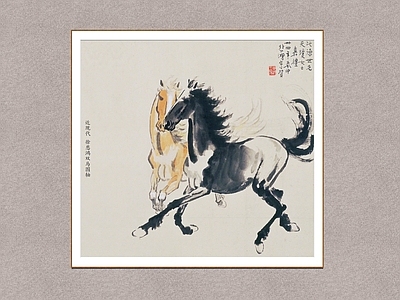 中式挂画 双马 奔马 徐悲鸿 装饰画