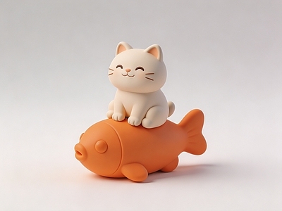 奶油风雕塑摆件 小猫 小鱼 雕塑 美陈 摆件