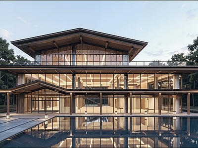 新中式售楼处建筑 新中式酒店建筑 新中式别墅建筑