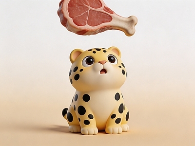 奶油风雕塑摆件 花豹仰视肉排 Q版花豹仰视肉排 盲盒潮玩 手办 美陈