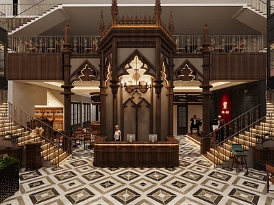 哥特式西餐厅 挑空西餐厅 咖啡点心餐厅 美式复古餐厅 餐厅前台门厅