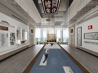 新中式其他文化展厅 新中式展厅 新中式美术馆 展台展架