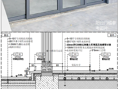 门槛石节点 阳台轨道推拉门 阳台门槛预埋轨道 推拉门轨道节点 露台移门轨道详图 户外门内嵌地轨