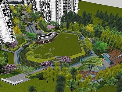 现代主义小区景观 现代小区 折线景观 小区 大区 小区景观
