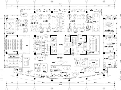整体办公空间 整层办公平面图纸 大培训室 总经理室 董事长办公室 前厅接待