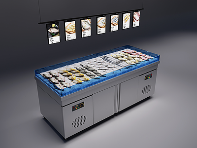 现代简约食品展台 新鲜海鲜陈列台 超市生鲜展示柜台 商用冰鲜台 生鲜冷藏展示台 水产冷藏保鲜台