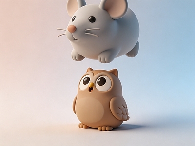 极简雕塑摆件 Q版猫头鹰小老鼠 卡通猫头鹰 小灰鼠 盲盒潮玩 美陈