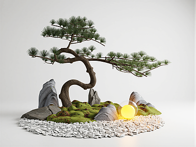 禅意庭院景观 新中式景观松树