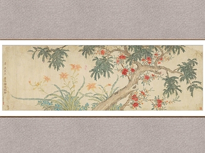 中式画框 花鸟画 萱草榴花图 装饰画 国画
